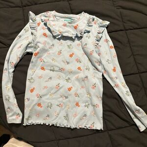 Kids Light Blue Floral Ruffle Long-Sleeve Top